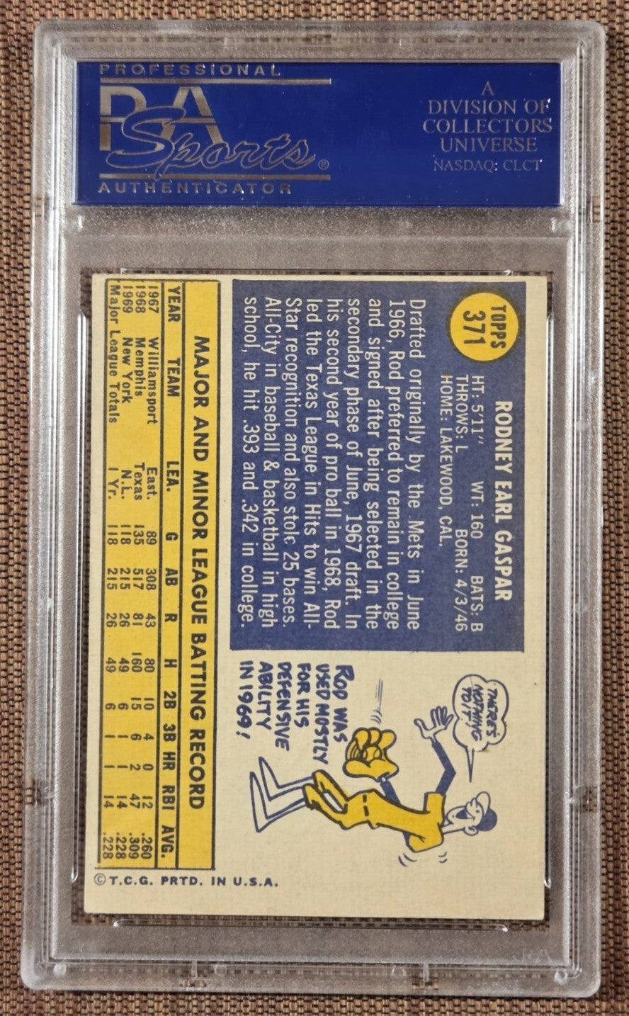 1970 Topps #371 Rod Gaspar New York Mets Rookie Baseball Card PSA 5 /DNA AUTO RC1