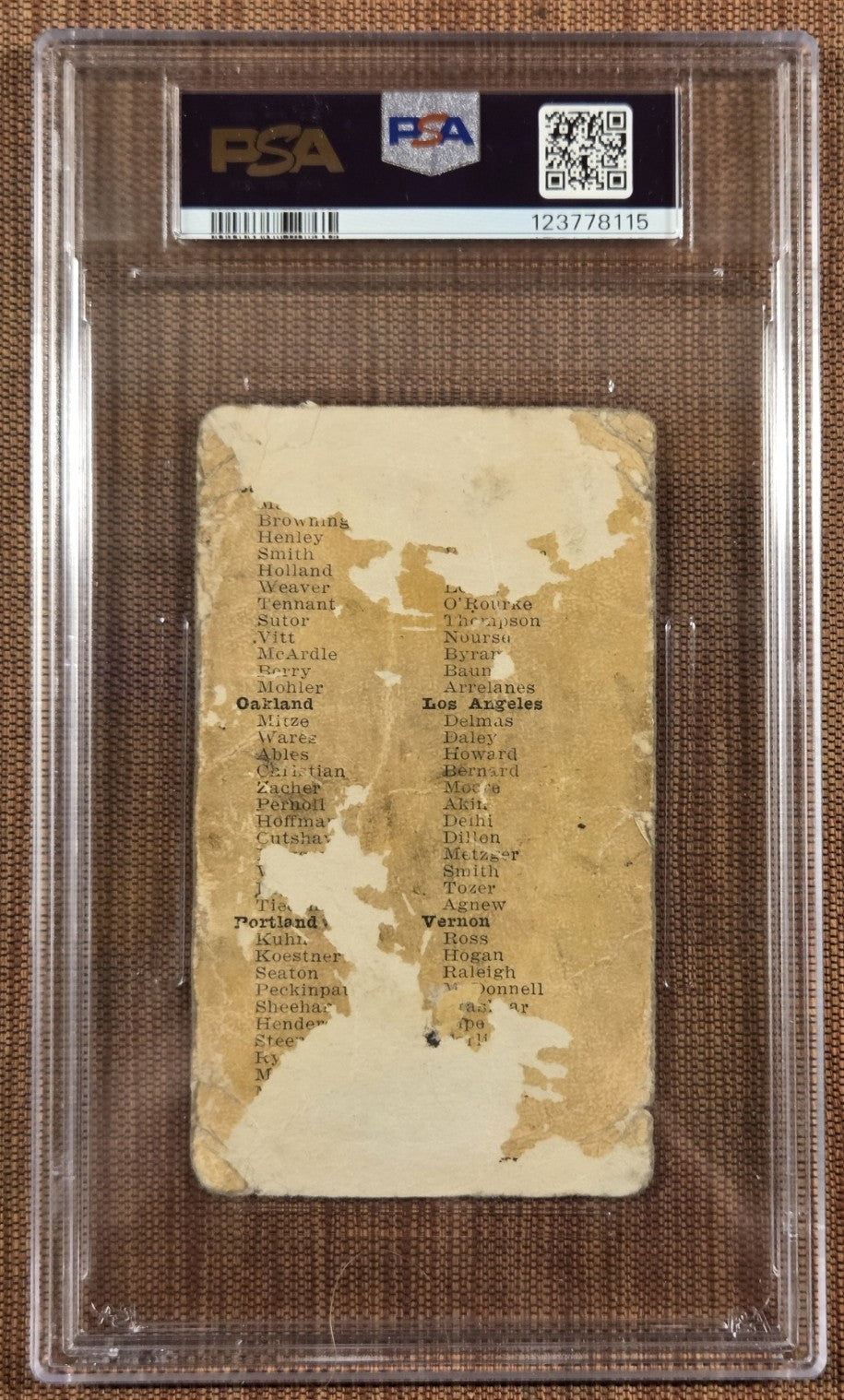 1911 Pacific Coast Biscuit George Metzger Los Angeles Angels Baseball Card PSA1