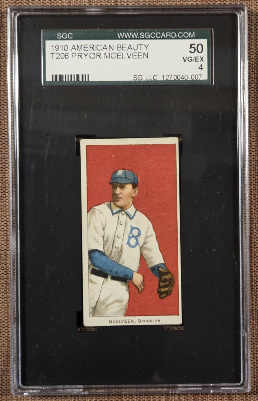 1909 American Beauty 350 T206 Pryor McElveen Brooklyn Dodgers Baseball Card SGC40