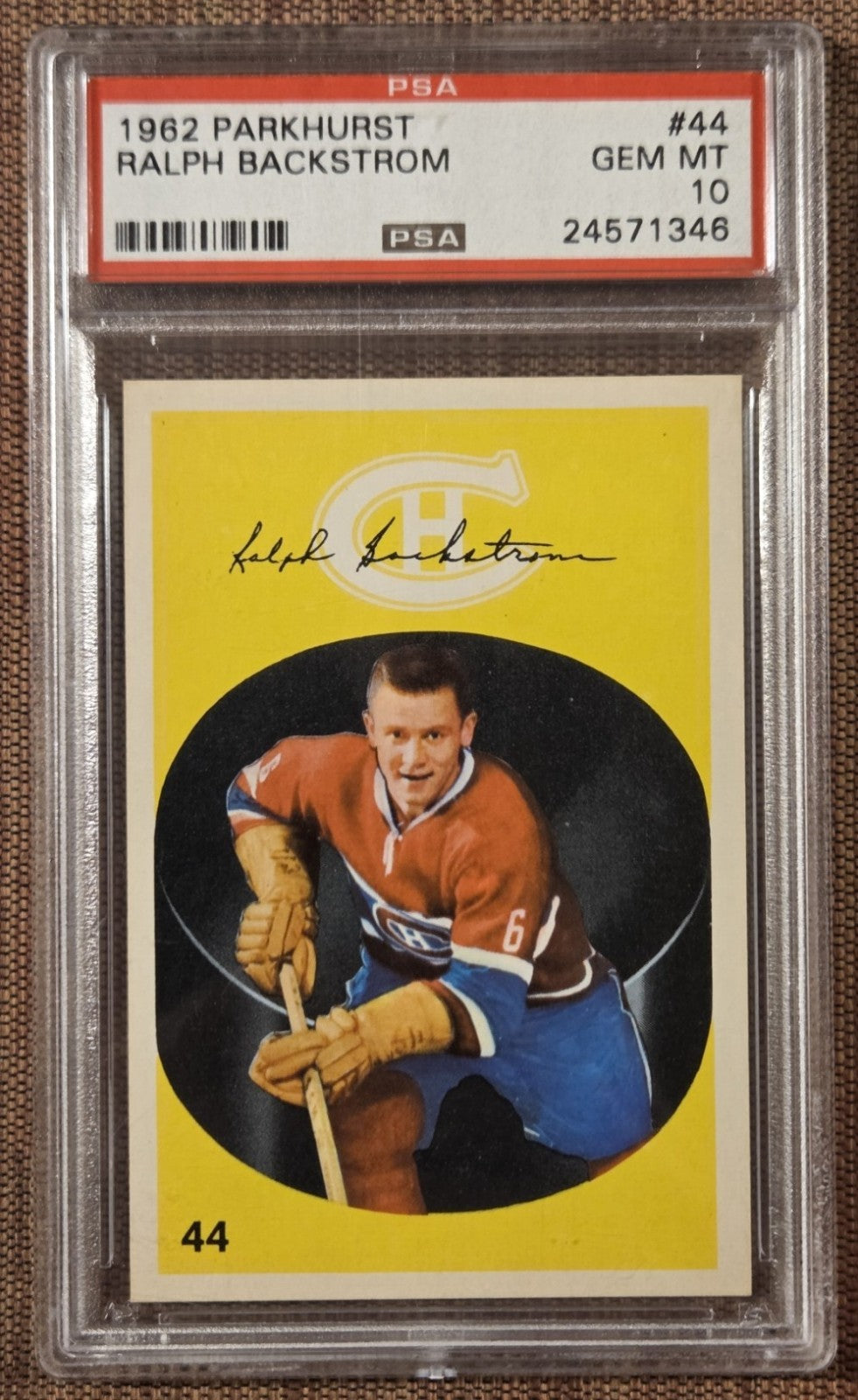 1962 Parkhurst #44 Ralph Backstrom Canadiens Hockey Card PSA 10 Gem Mint POP 20