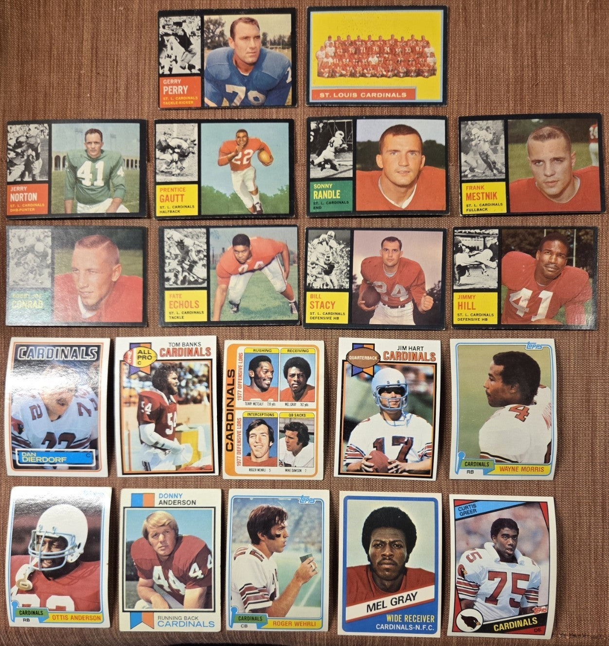 Topps Cardinals Football Cards Dierdorf Gray Metcalf Wehrli Anderson Gautt SP RC0