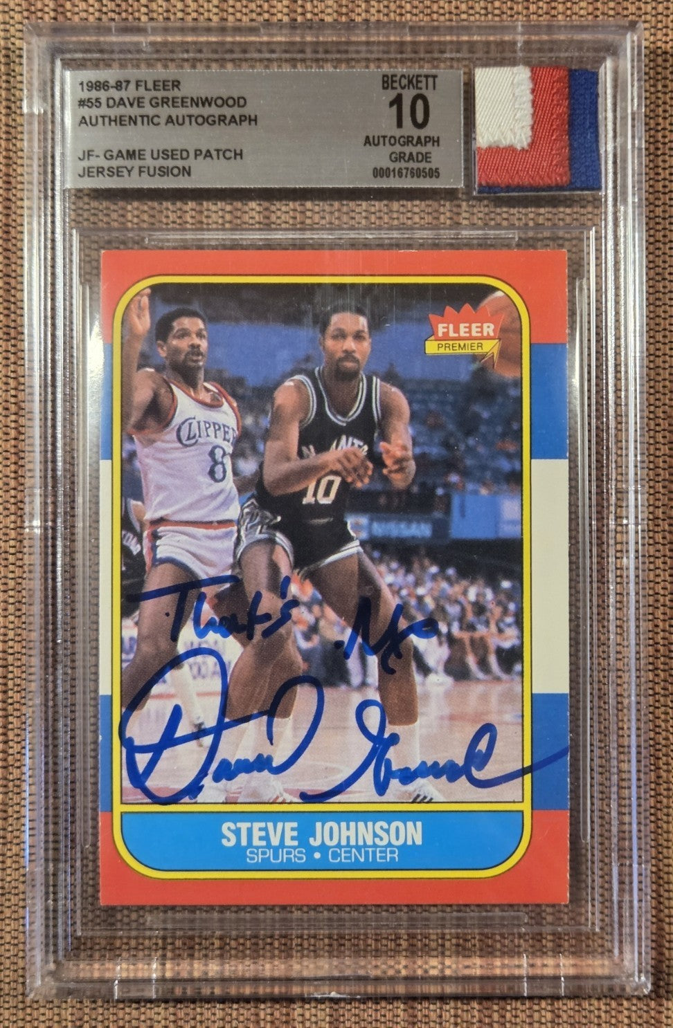 1986 Fleer #55 Steve Johnson RC Error Greenwood Auto Basketball Card BGS/BAS0