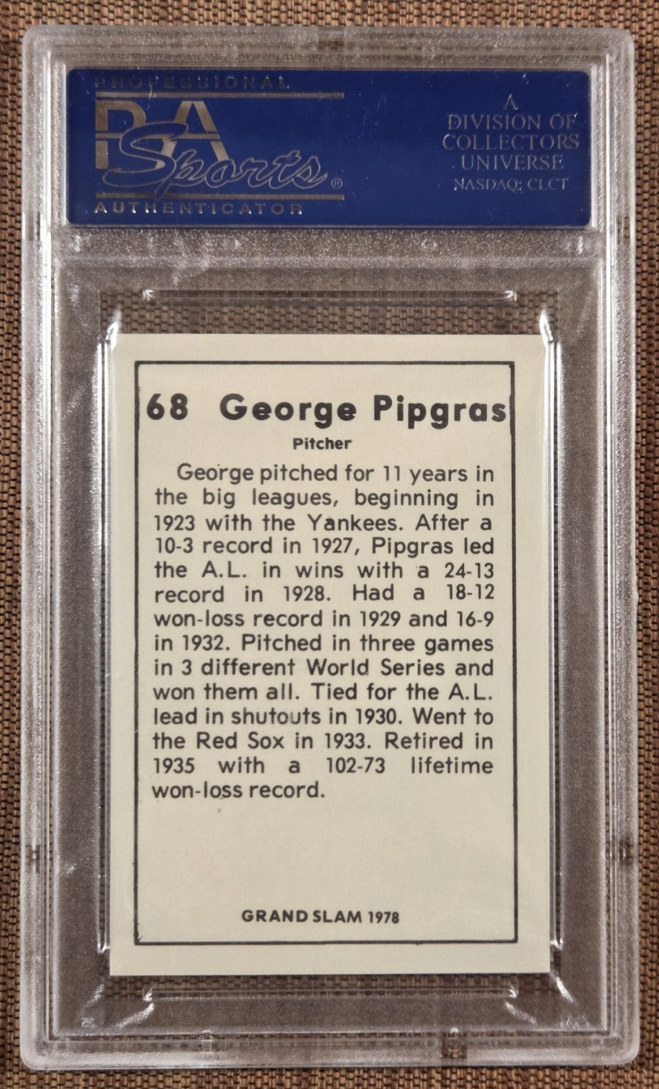 1978 Grand Slam #68 George Pipgras New York Yankees Baseball Card PSA/DNA AUTO1