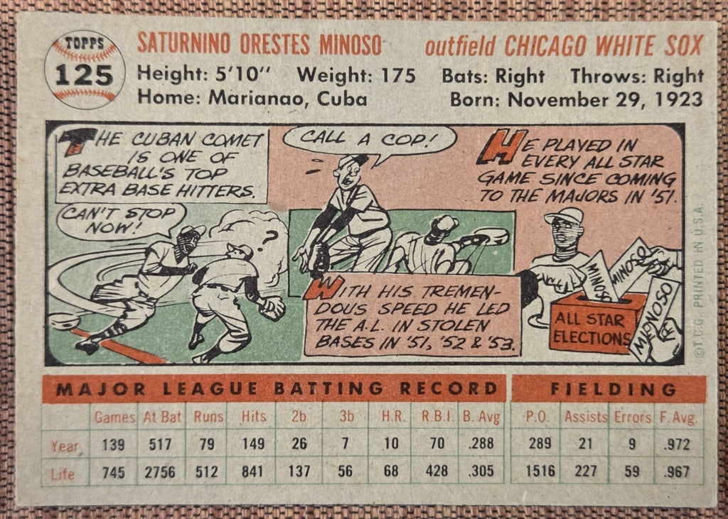 1956 Topps #125 Minnie Minoso Chicago White Sox Original Baseball Card HOF5