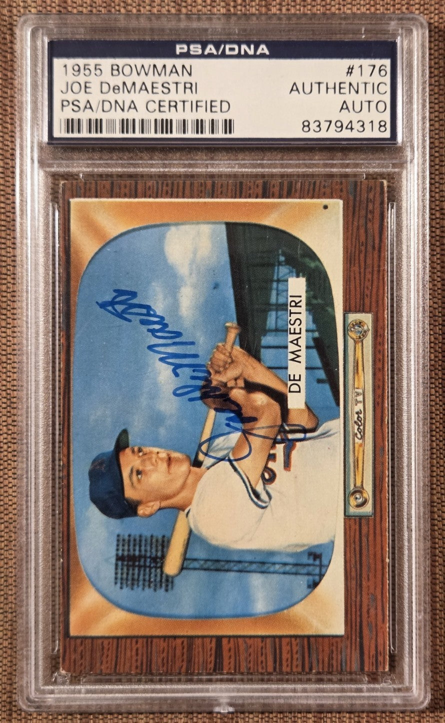 1955 Bowman #176 Joe DeMaestri Athletics Baseball Card PSA/DNA Auto0