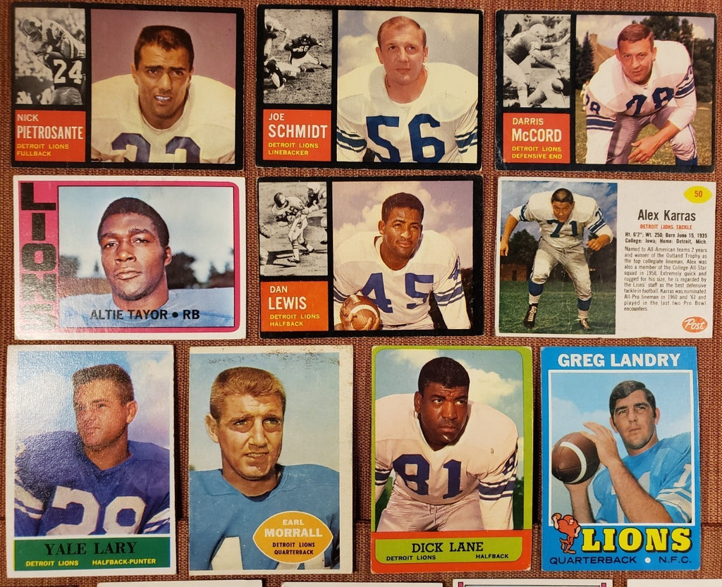 1960's Lions Football Cards Joe Schmidt Karras Morrall Plum Night Tran Lane Yary1