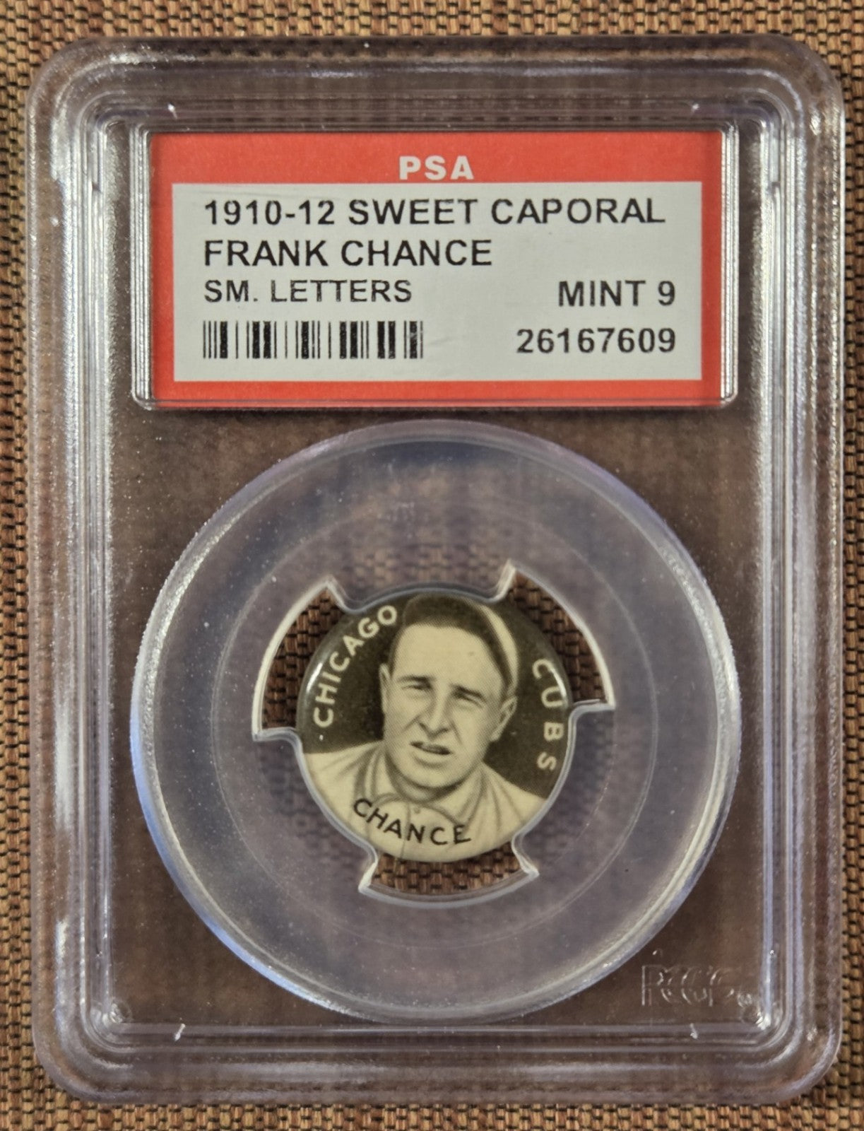 1910 Sweet Caporal P2 Frank Chance Chicago Cubs Baseball Pins PSA 9 Mint HOF0