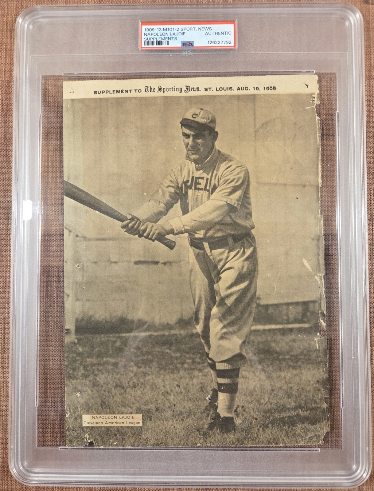 1909 M101-2 Sporting News Supplements Ceveland Nap Lajoie Baseball Card PSA AUTH0