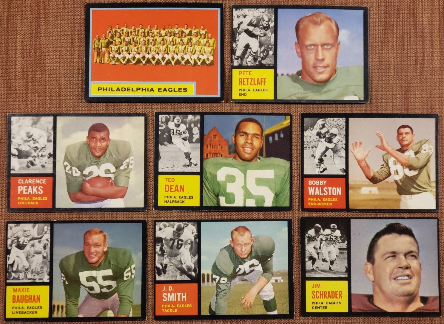 1962 Topps Football Cards Retzlaff SP Dean SP Schrader SP Smith RC Peaks Walston0