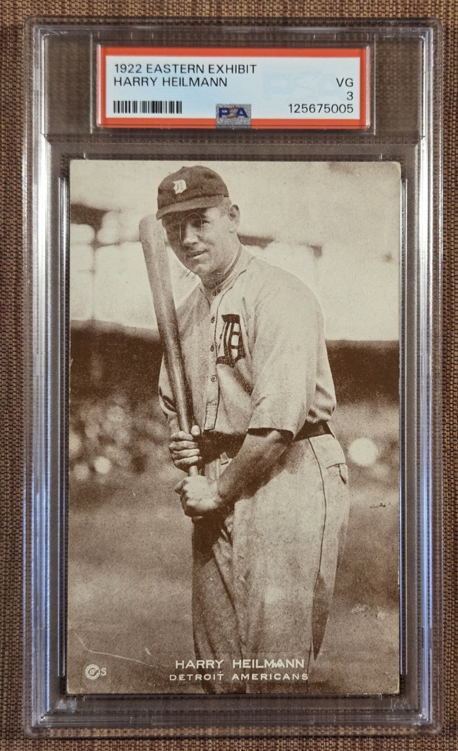 1922 Eastern Exhibit Supply Harry Heilmann Detroit Tigers Baseball Card PSA3 HOF0