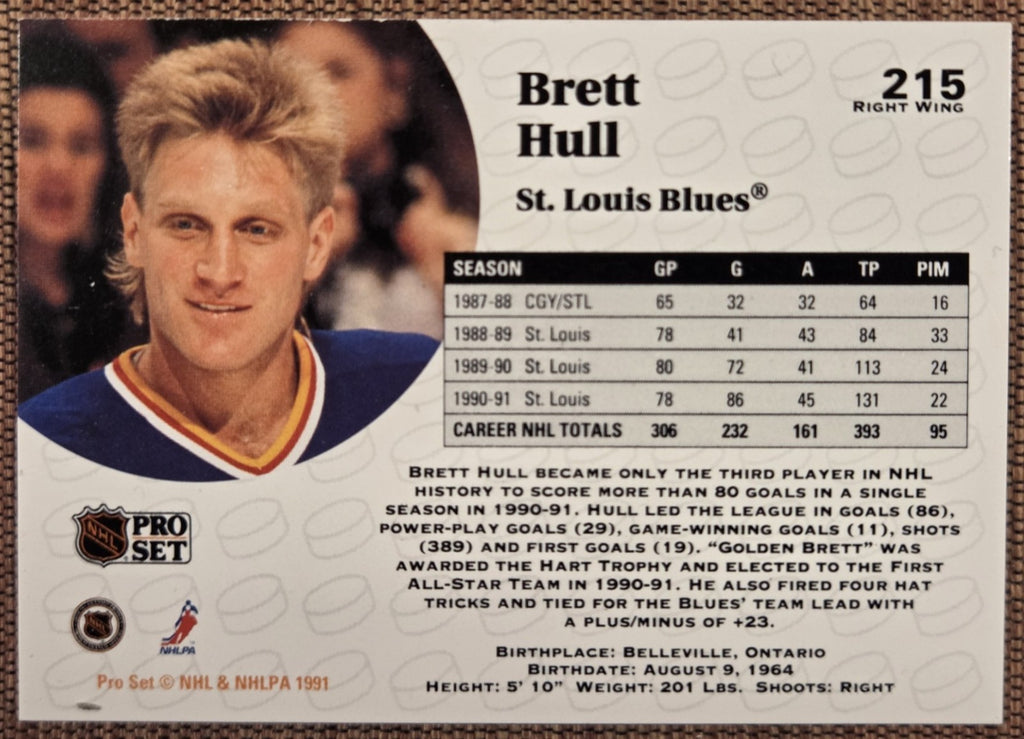 1991 Pro Set #215 Brett Hull St. Louis Blues Original Hockey Card JSA AUTO5