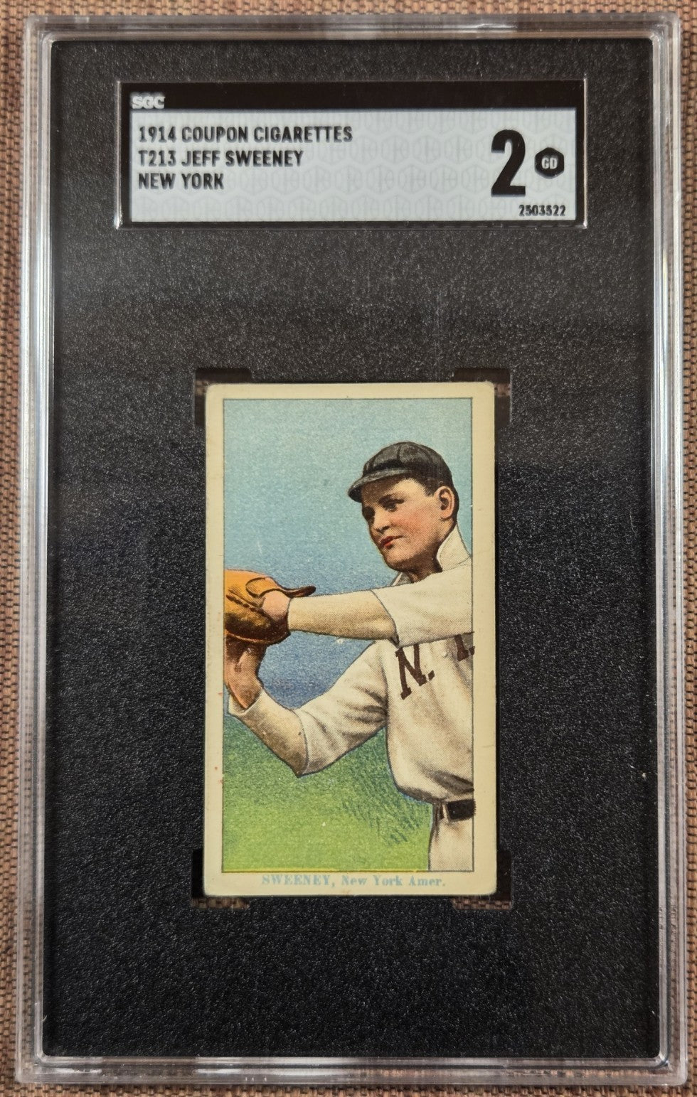1914 Coupon T213 Jeff Sweeney New York Yankees Pirates Baseball Card SGC 2 GD1