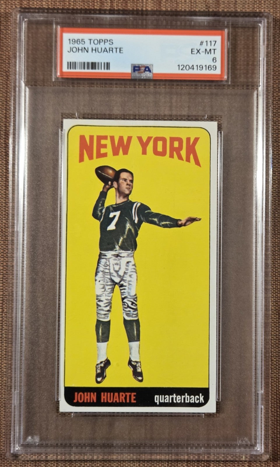 1965 Topps Tall #117 John Huarte New York Jets Rookie Football Card PSA 6 SP RC0