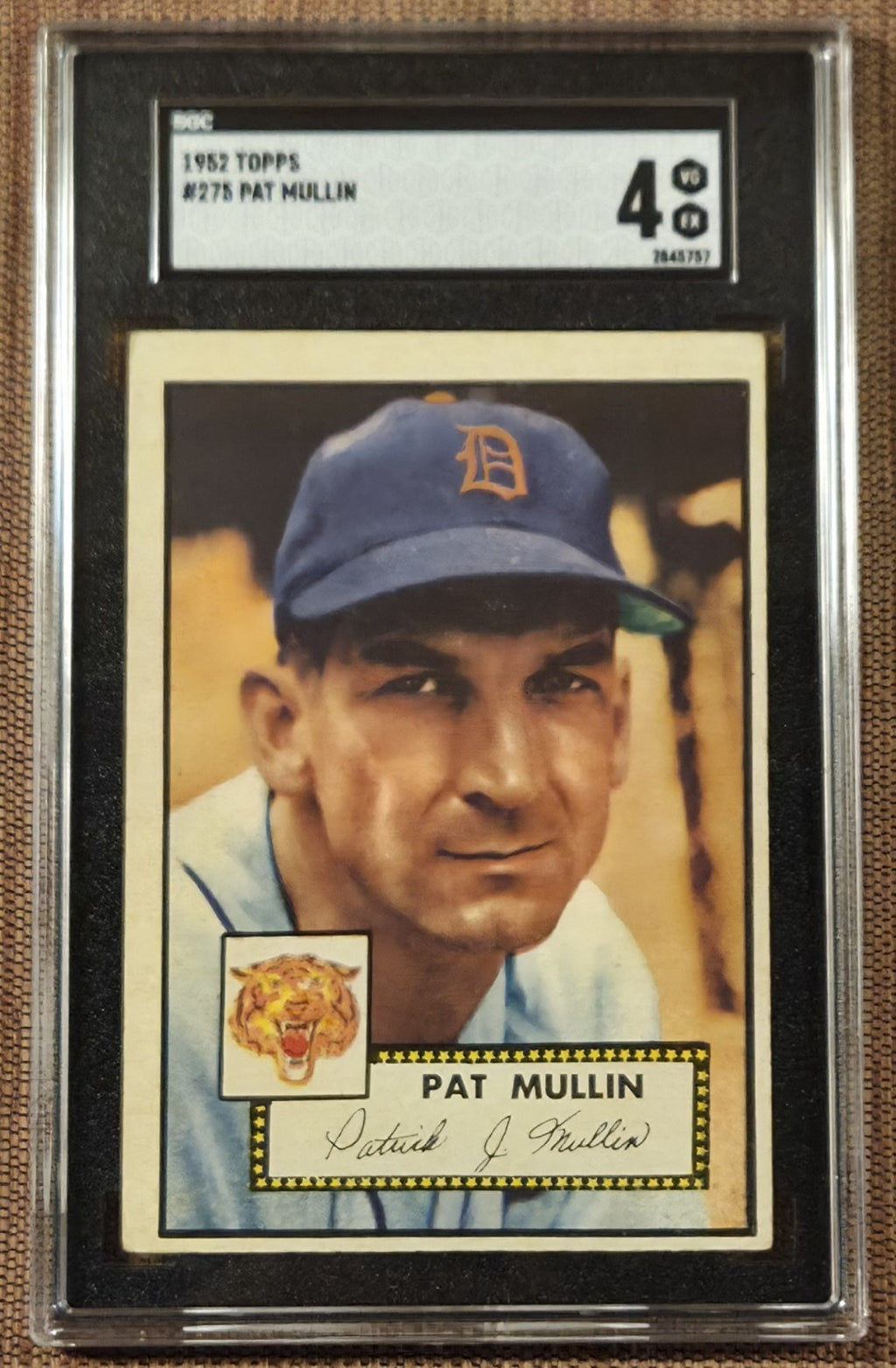 1952 Topps #275 Pat Mullin Detroit Tigers Authentic Original Baseball Card SGC 40