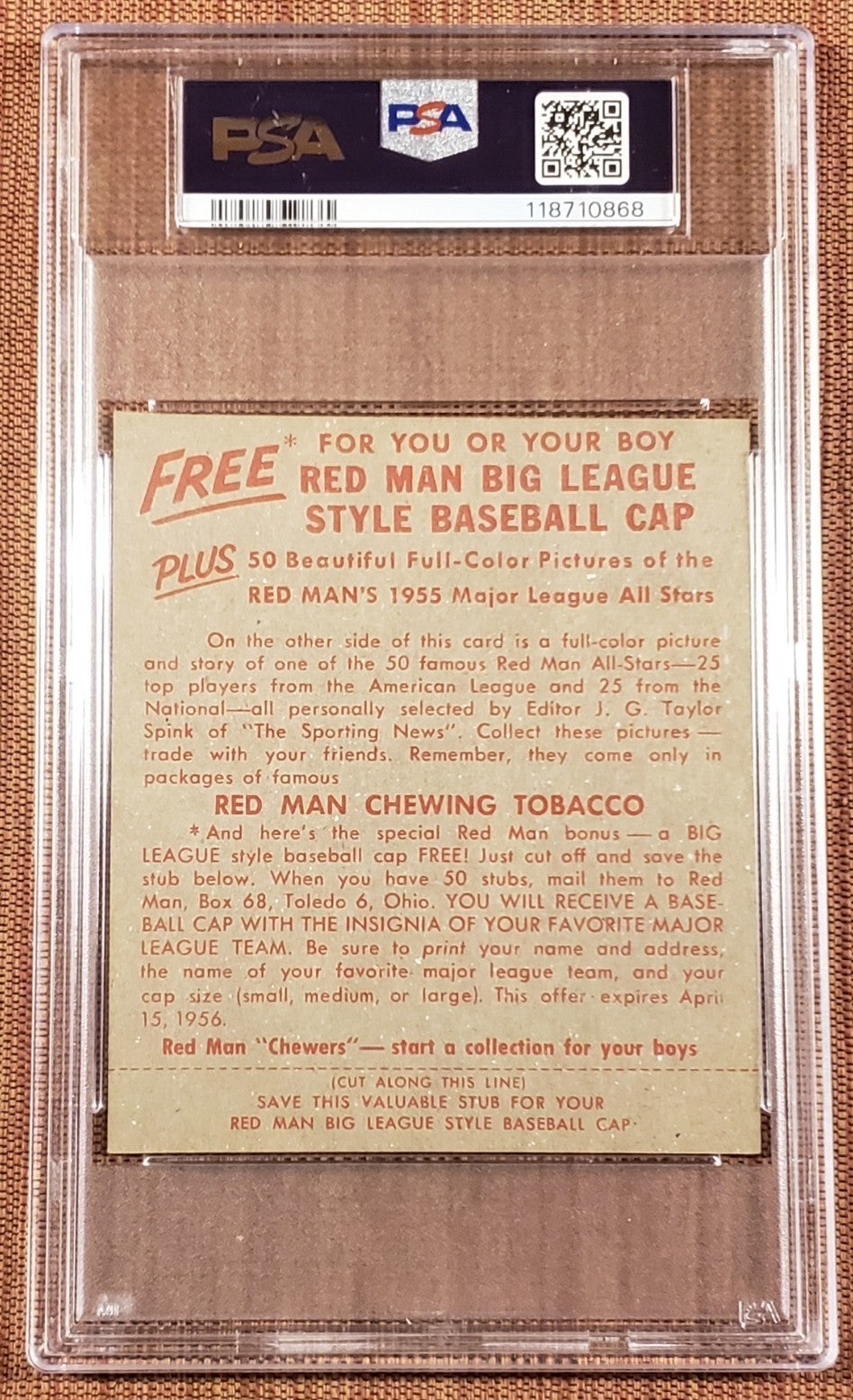 1955 Red Man Tobacco #8 Bob Lemon Cleveland Indians Original Baseball Card PSA 51