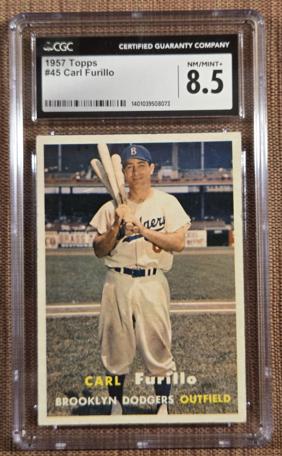 1957 Topps #45 Carl Furillo Brooklyn Dodgers Original Baseball Card CGC 8.50