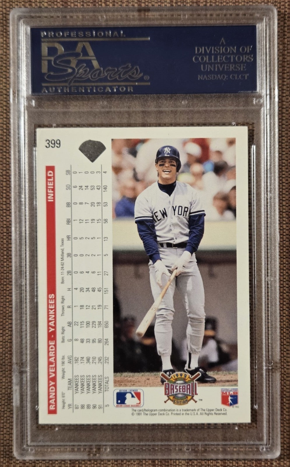 1992 Upper Deck #399 Randy Velarde NY Yankees Baseball Card PSA 5 / DNA AUTO1