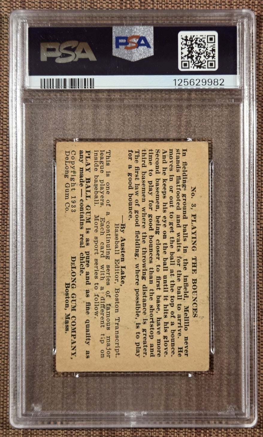 1933 DeLong R333 #3 Oscar Melillo St. Louis Browns Original Baseball Card PSA 31