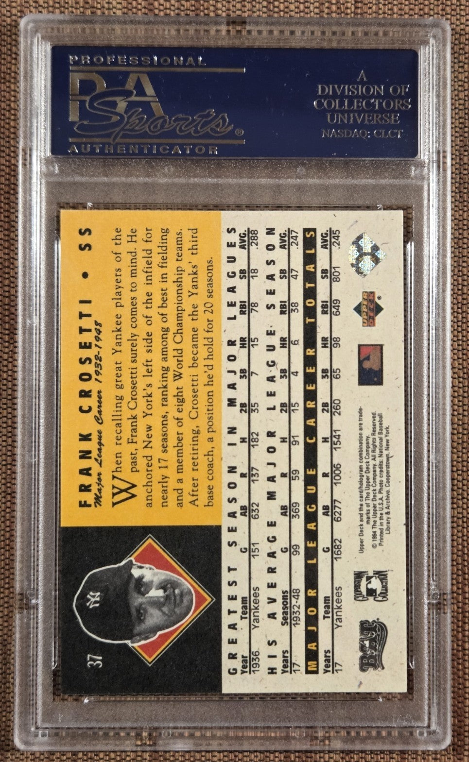 1994 Upper Deck Heroes #37 Frank Crosetti Yankees Baseball Card PSA 6/DNA AUTO1