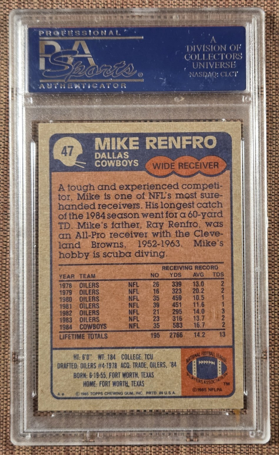 1985 Topps #47 Mike Renfro Dallas Cowboys Original Football Card PSA 9 Mint1