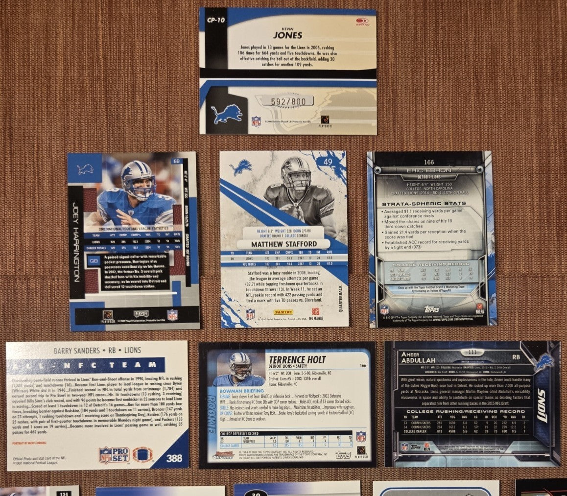 Detroit Lions Football Cards Barry Sanders Calvin Johnson RC Suh Ansah Holt RCs4