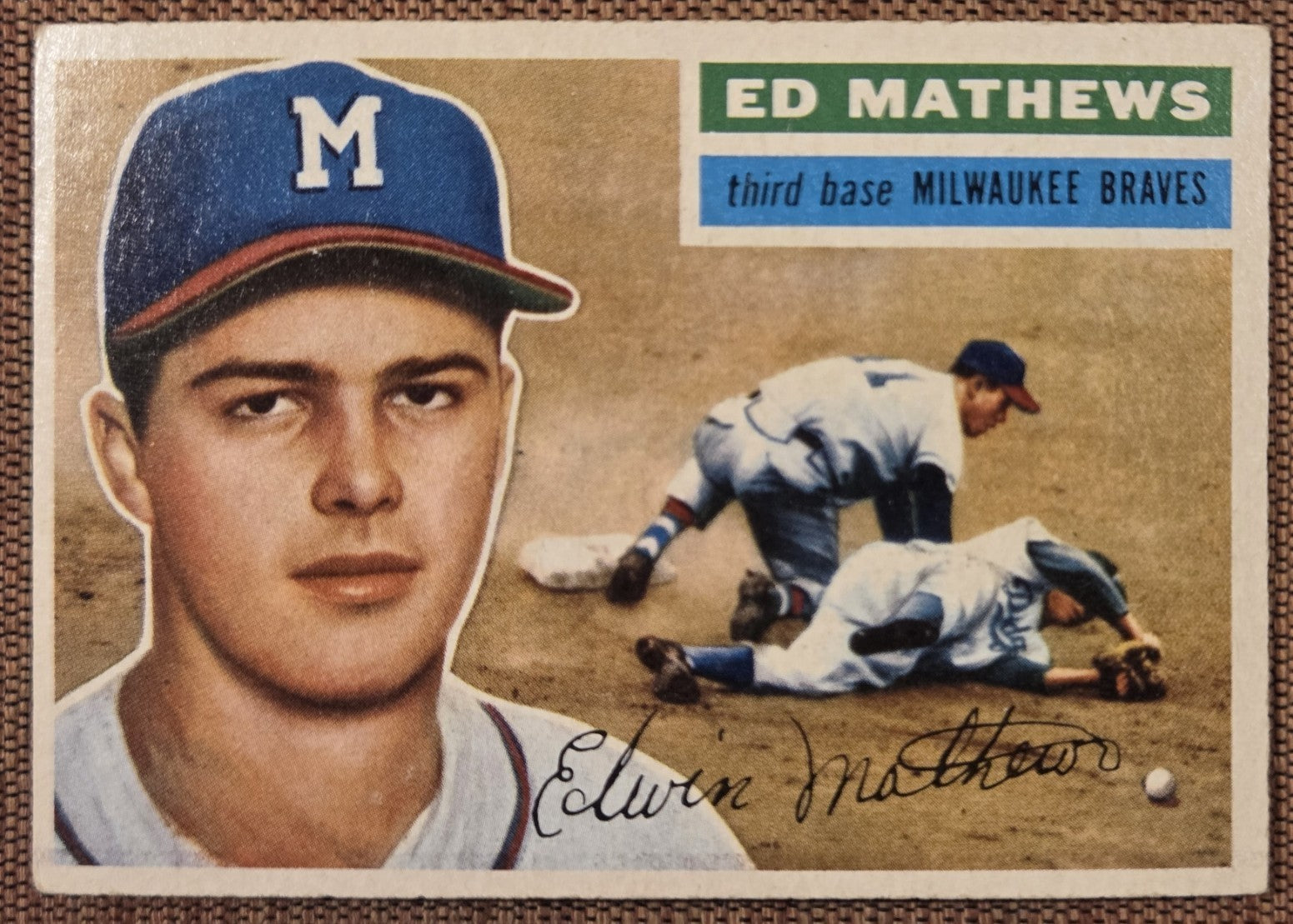 1956 Topps #107 Eddie Mathews Milwaukee Braves Original Baseball Card HOF0