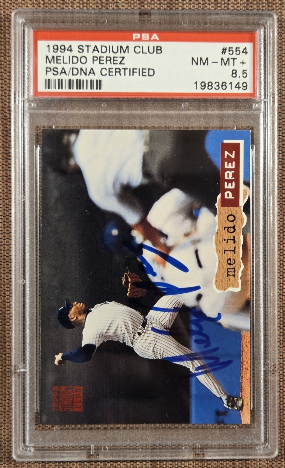 1994 Stadium Club #554 Melido Perez NY Yankees Baseball Card PSA 8.5 / DNA AUTO0