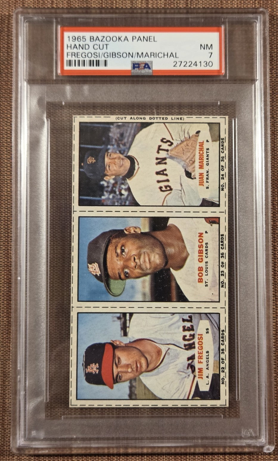 1965 Bazooka Panel Fregosi Bob Gibson Marichal Cardinals Baseball Card PSA 7 NM0
