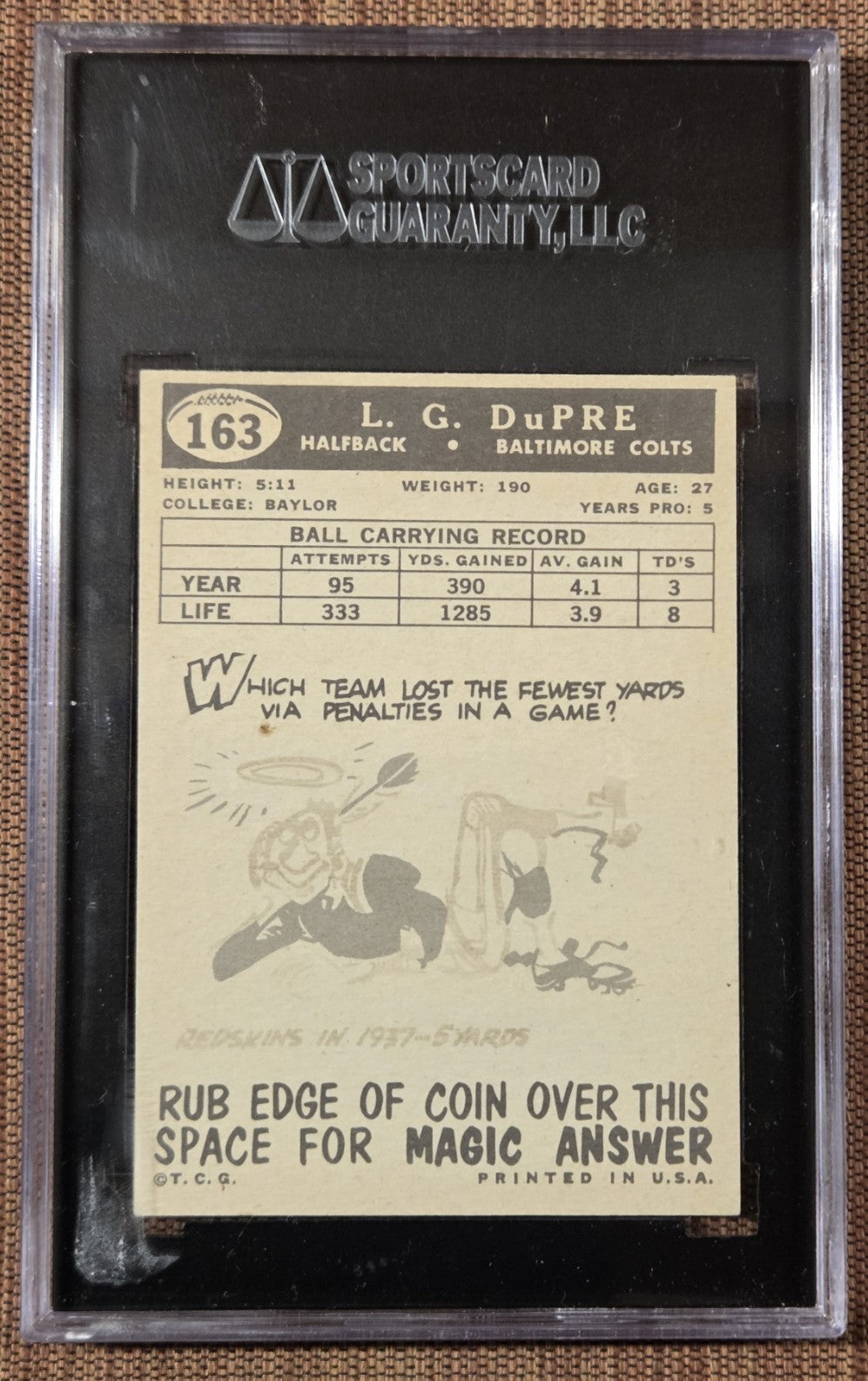 1959 Topps #163 L.G. Dupre Baltimore Colts Vintage Original Football Cards SGC 71