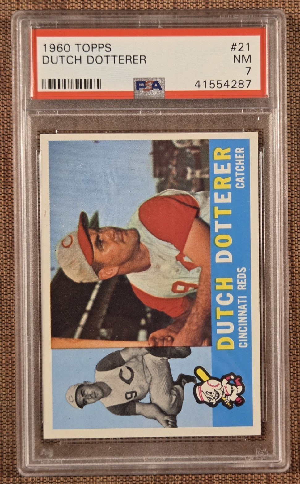 1960 Topps #21 Dutch Dotterer Cincinnati Reds Original Baseball Card PSA 7 NM0