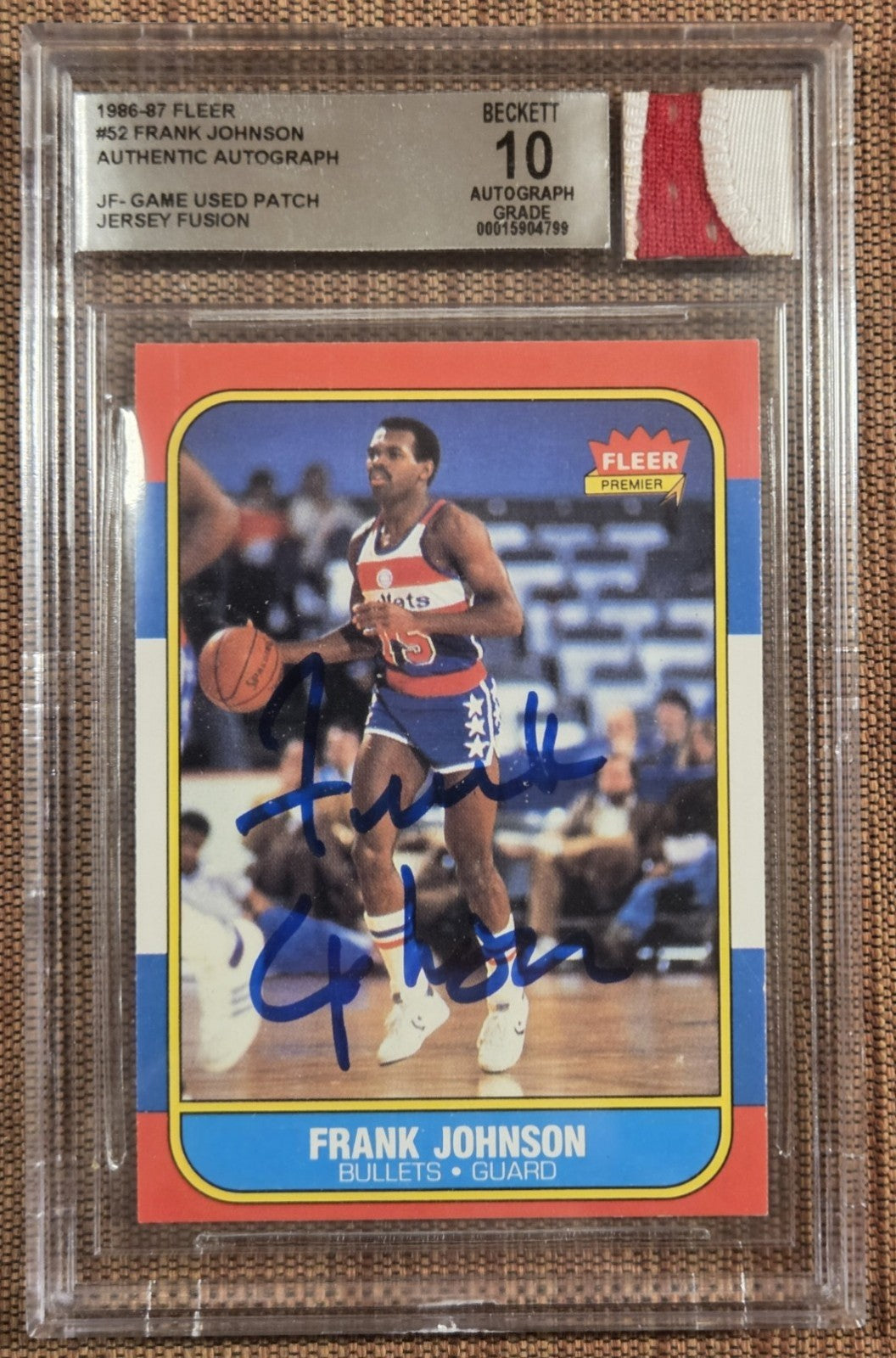 1986 Fleer #52 Frank Johnson Bullets Rookie Basketball Card BGS Auto 10 RPA RC0