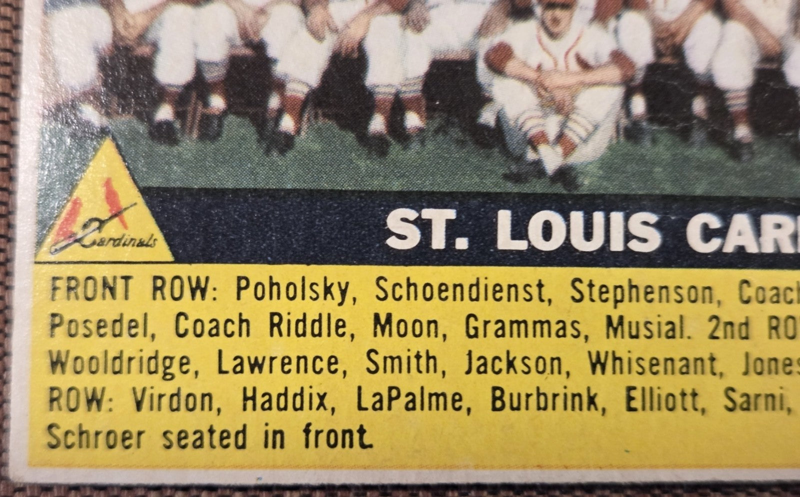 1956 Topps #134 St. Louis Cardinals Musial Moon Boyer Virdon Haddix Schoendienst4