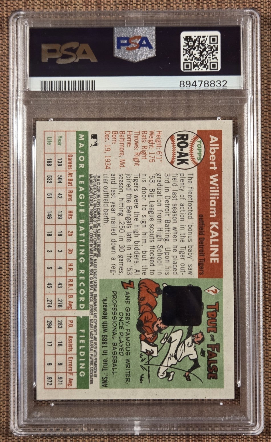 2004 Heritage Real One Auto Red Al Kaline Tigers Baseball Card PSA 10 HOF /551