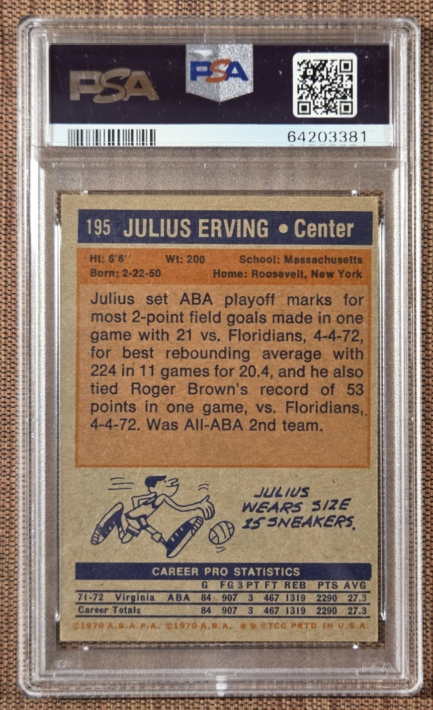 1972 Topps #195 Julius Erving Squires 76ers Rookie Basketball Card PSA/DNA Auto1