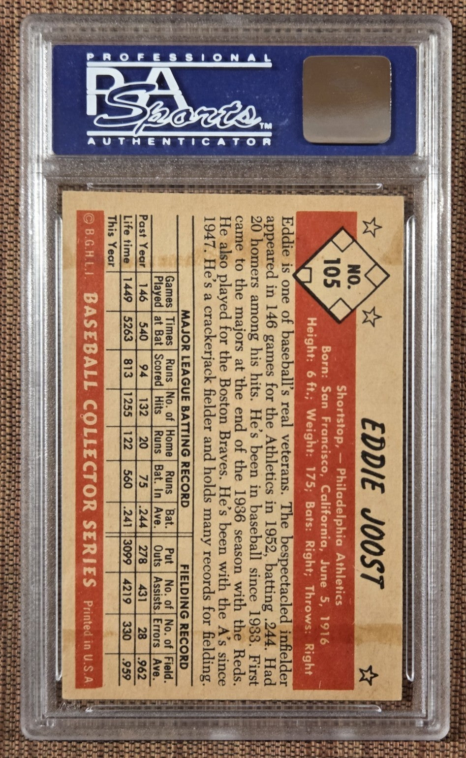 1953 Bowman Color #105 Eddie Joost Philadelphia Athletics Baseball Card PSA 7 OC1