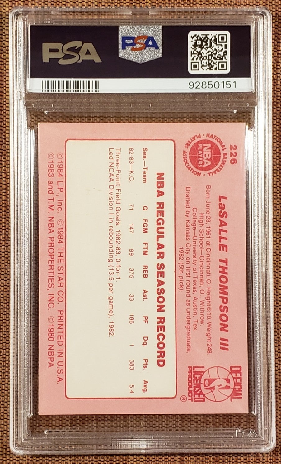 1983 Star LaSalle Thompson KC Kings Rookie Basketball Card PSA/DNA RC Pop 31