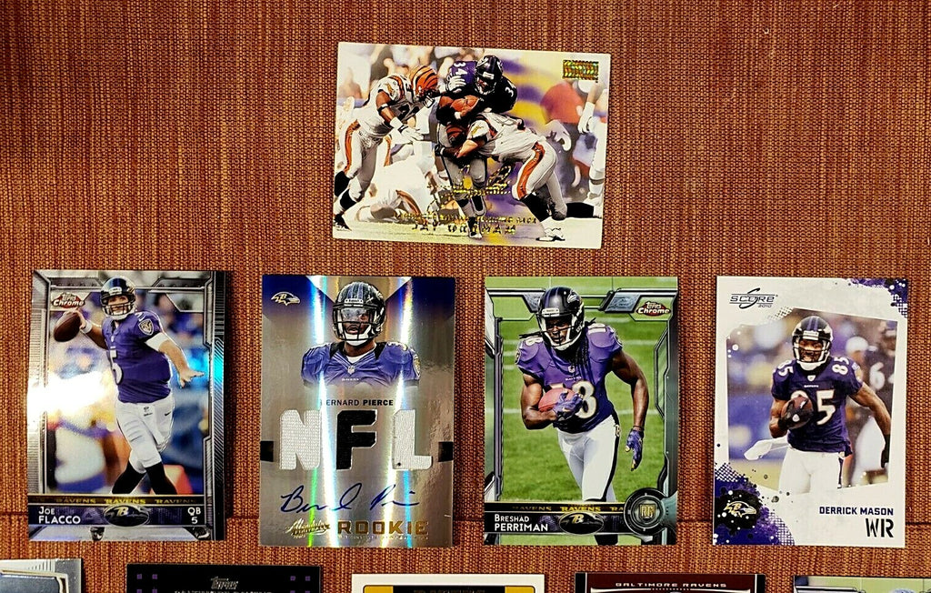 RAVENS FOOTBALL CARDS PIERCE JSY AU RC /299 STOKELY RC FLACCO REFRACTOR REED RAY1