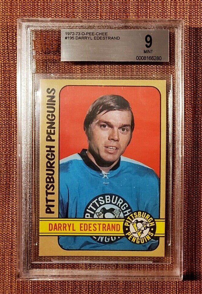 1972 O-Pee-Chee #195 Darryl Edestrand Penguins Hockey Card BVG 9 Mint POP 10