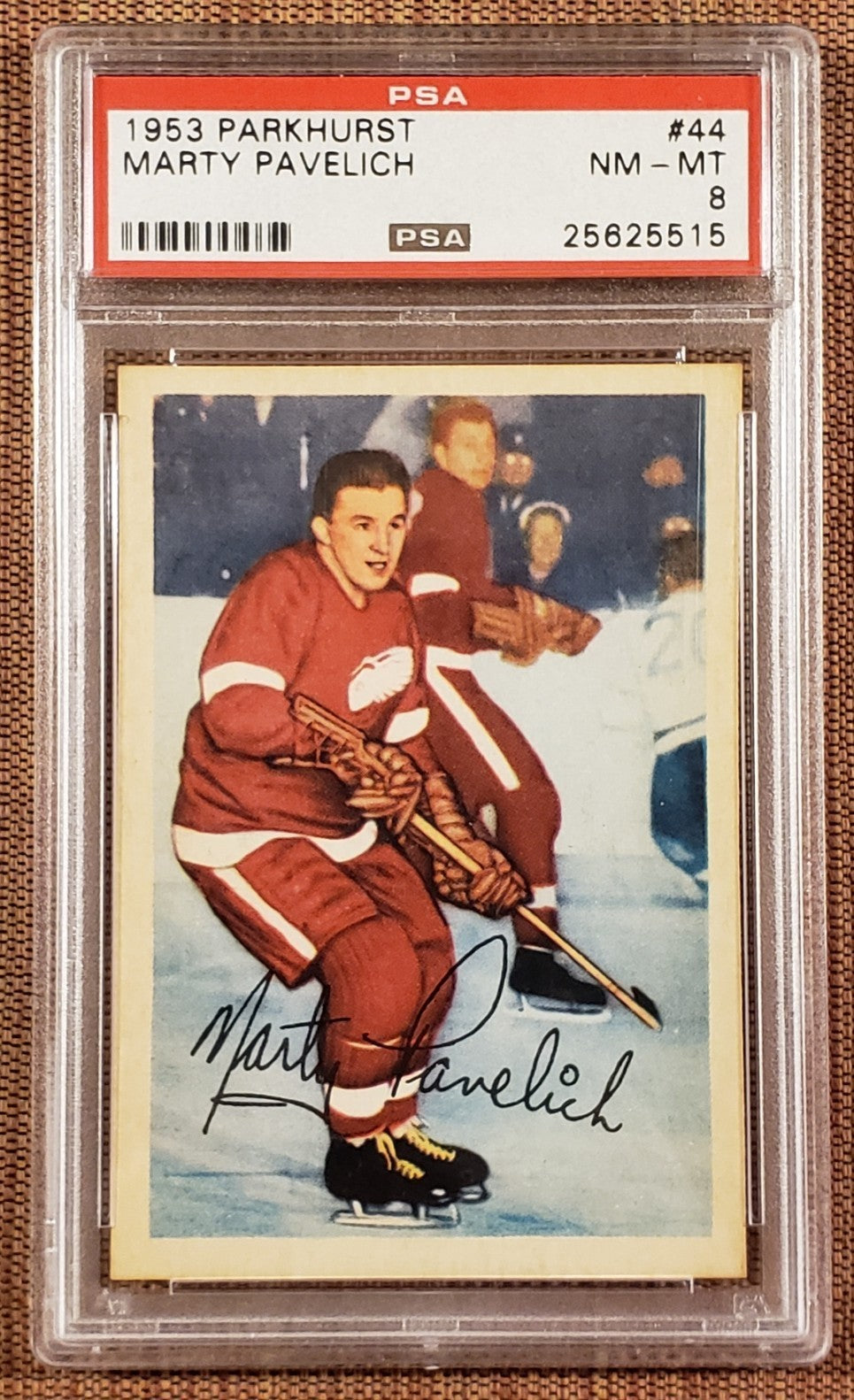 1953 Parkhurst #44 Marty Pavelich Detroit Red Wings Original Hockey Card PSA 80