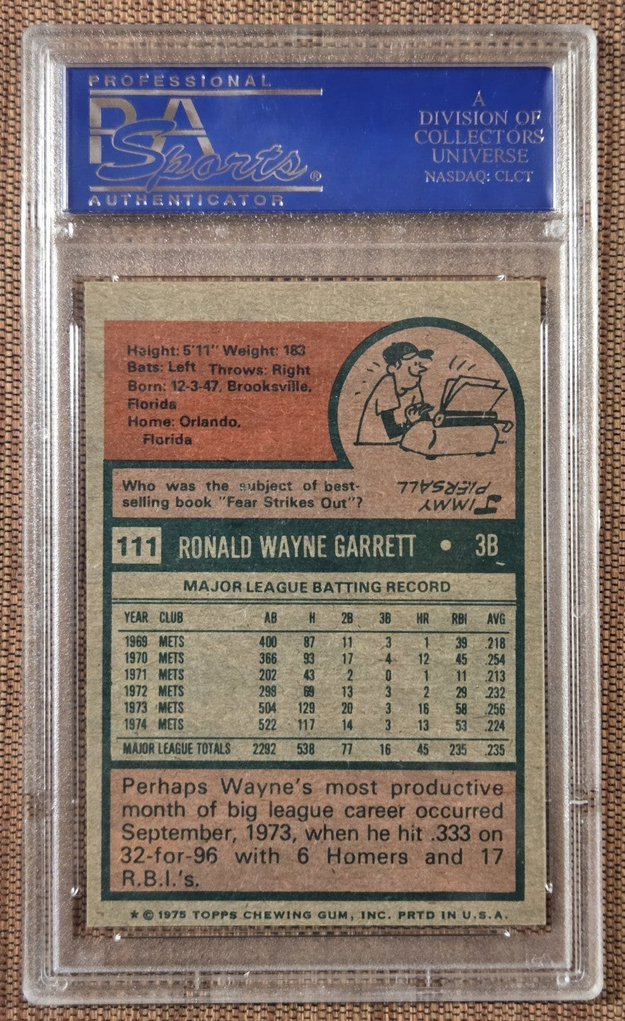 1975 Topps #111 Wayne Garrett New York Mets Baseball Card PSA 5 / DNA AUTO1
