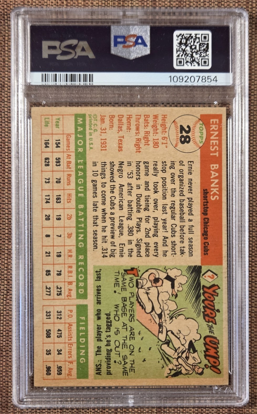 1955 Topps #28 Ernie Banks Chicago Cubs Baseball Card PSA 5 / DNA 7 Auto HOF1