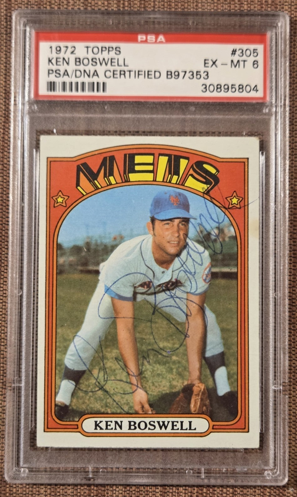1972 Topps #305 Ken Boswell New York Mets Vintage Baseball Card PSA 6 / DNA Auto0