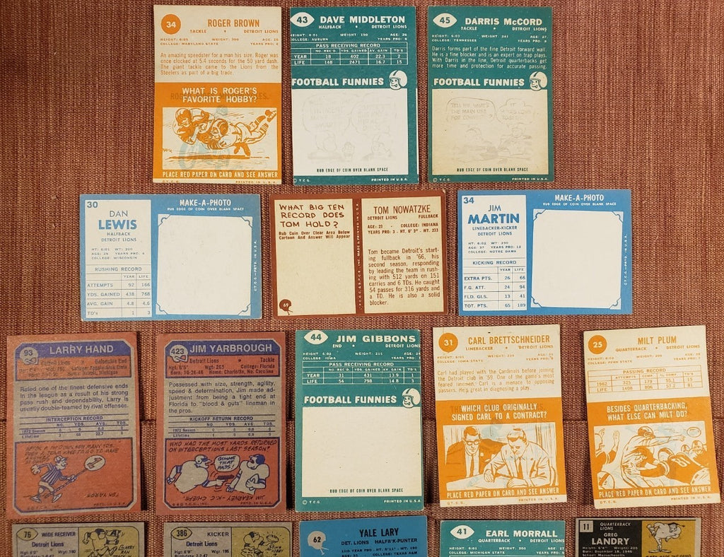 1960's Lions Football Cards Joe Schmidt Karras Morrall Plum Night Tran Lane Yary7