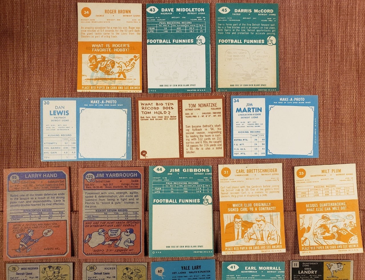 1960's Lions Football Cards Joe Schmidt Karras Morrall Plum Night Tran Lane Yary7