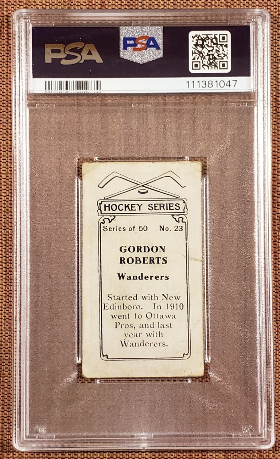 1912 C57 #23 Gordon Roberts Montreal Wanderers Ottawa Hockey Card PSA 2 HOF1