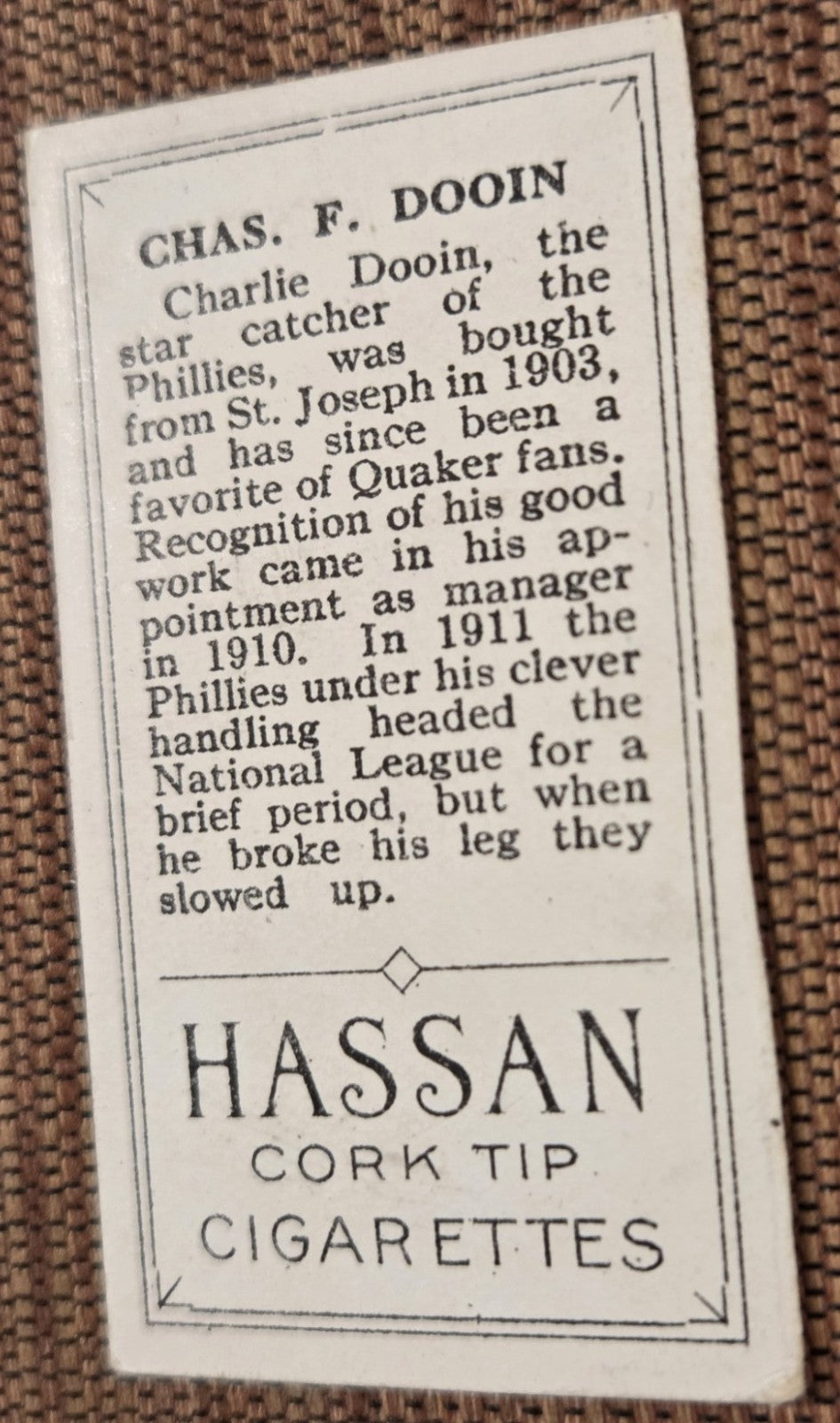 1912 Hassan Triple Folders T202 Red Dooin Phillies Reds Giants Cut Baseball Card4