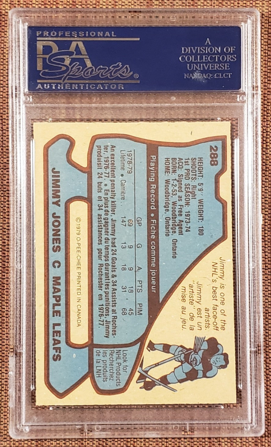 1979 O-Pee-Chee #288 Jimmy Jones Toronto Maple Leafs Hockey Card PSA 8 NM/MT1