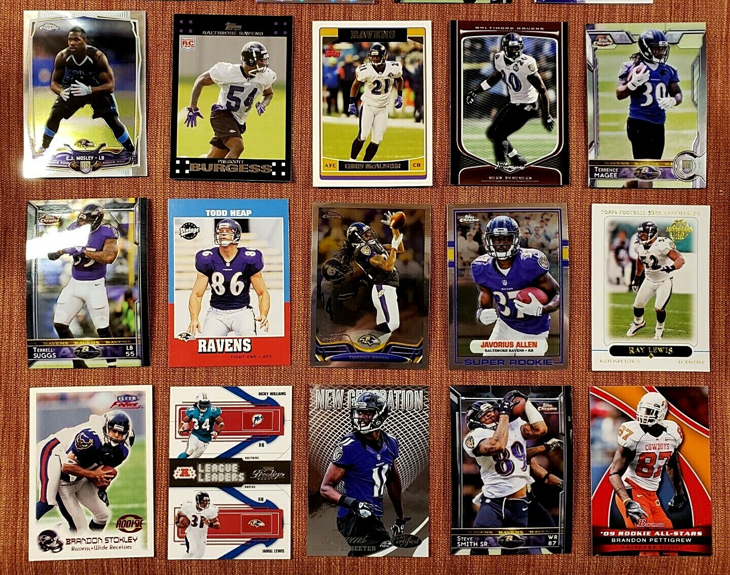 RAVENS FOOTBALL CARDS PIERCE JSY AU RC /299 STOKELY RC FLACCO REFRACTOR REED RAY2