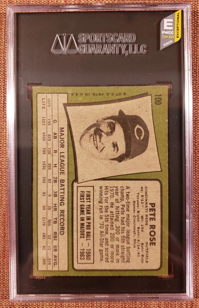 1971 Topps #100 Pete Rose Cincinnati Reds Original Baseball Card SGC 8 NM/MT1