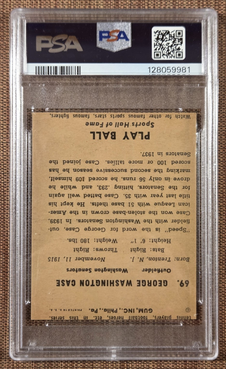 1941 Play Ball Wrong Back #52 Kirby Higbe Dodgers Baseball Card PSA Error RC1